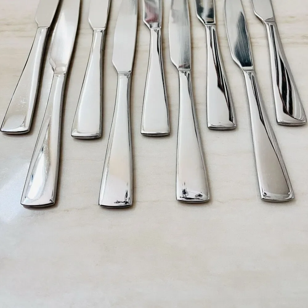 9pc ONEIDA OHS497 Dinner Knife 9 1/2” Stainless Ridged Heel Flat Tip Glossy